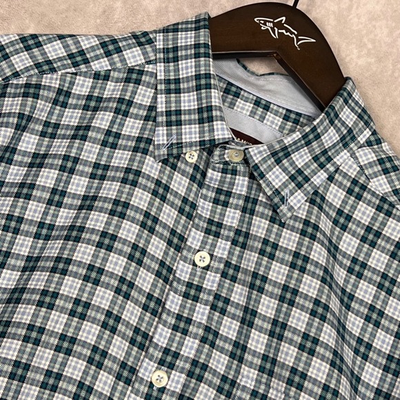 Johnston & Murphy Other - Johnston & Murphy Button Down Shirt Mens Large Teal Blue Plaid Flip Cuff L/S